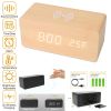 Digital Alarm Clock Qi-Wireless Charger Time Temperature Calendar Display Clock w/ Voice Control Brightness Adjustment - Bamboo