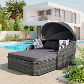 79.9" Outdoor Sunbed with Adjustable Canopy;  Double lounge;  PE Rattan Daybed - Gray