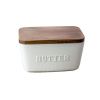 Better Homes & Gardens- White and Acacia Wood Porcelain Embossed Butter Dish - Better Homes & Gardens