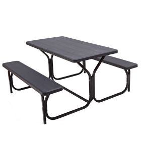 All Weather Outdoor Picnic Table Bench Set with Metal Base Wood - Black