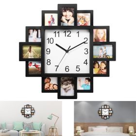 Photo Frame Clock Picture Collage 12-Picture Display Wall Clock Photowall Wall Hanging Home Decor - Black