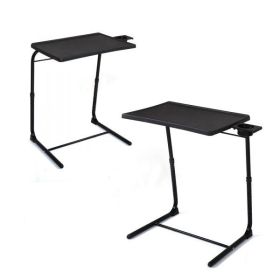 Adjustable TV Tray Table with Cup Holder;  Folding TV Dinner Table with 6 Height and 3 Tilt Angle Adjustments - Black2