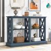 Console Table with 3-Tier Open Storage Spaces and 'X' Legs, Narrow Sofa Entry Table for Living Room, Entryway and Hallway  - navy blue