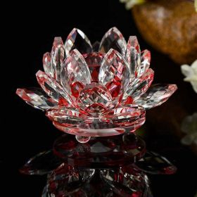 80 mm Feng shui Quartz Crystal Lotus Flower Crafts Glass Paperweight Ornaments Figurines Home Wedding Party Decor Gifts Souvenir - Red