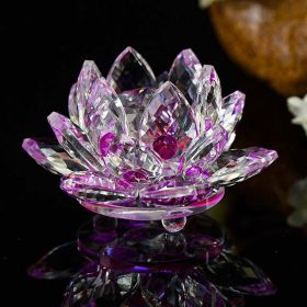 80 mm Feng shui Quartz Crystal Lotus Flower Crafts Glass Paperweight Ornaments Figurines Home Wedding Party Decor Gifts Souvenir - purple