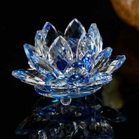 80 mm Feng shui Quartz Crystal Lotus Flower Crafts Glass Paperweight Ornaments Figurines Home Wedding Party Decor Gifts Souvenir - Blue