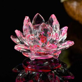 80 mm Feng shui Quartz Crystal Lotus Flower Crafts Glass Paperweight Ornaments Figurines Home Wedding Party Decor Gifts Souvenir - pink