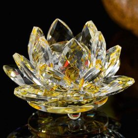 80 mm Feng shui Quartz Crystal Lotus Flower Crafts Glass Paperweight Ornaments Figurines Home Wedding Party Decor Gifts Souvenir - Yellow