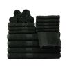 Basic Solid 18-Piece Bath Towel Set Collection - Black