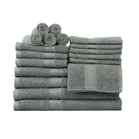 Basic Solid 18-Piece Bath Towel Set Collection - School Grey