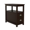 End Table Narrow Nightstand With Two Drawers And Open Shelf-Brown - brown