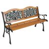 49" Garden Bench Outdoor Patio Park Chair Furniture Hardwood Slats Cast Iron Frame - as pic