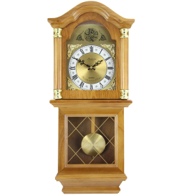 Bedford Clock Collection Classic Golden Oak Chiming Wall Clock With Swinging Pendulum - Bedford Clocks