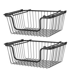 Oceanstar Stackable Metal Wire Storage Basket Set for Pantry, Countertop, Kitchen or Bathroom – Black, Set of 2 - 45