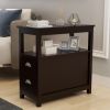 End Table Narrow Nightstand With Two Drawers And Open Shelf-Brown - brown