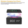 Digital Alarm Clock Qi-Wireless Charger Time Temperature Calendar Display Clock w/ Voice Control Brightness Adjustment - Bamboo