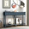 Console Table Sofa Table Easy Assembly with Two Storage Drawers and Bottom Shelf for Living Room, Entryway - Antique Navy