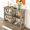 Console Table with 3-Tier Open Storage Spaces and 'X' Legs, Narrow Sofa Entry Table for Living Room, Entryway and Hallway  - White Washed