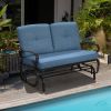 2 Seats Outdoor Swing Glider Chair with Comfortable Cushions - Blue