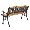 49" Garden Bench Outdoor Patio Park Chair Furniture Hardwood Slats Cast Iron Frame - as pic