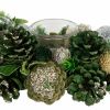 Northlight 13" Green Pinecone and Silver Glitter Ornaments Christmas Tealight Candle Holder - Northlight