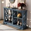 Console Table with 3-Tier Open Storage Spaces and 'X' Legs, Narrow Sofa Entry Table for Living Room, Entryway and Hallway  - navy blue