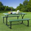 All Weather Outdoor Picnic Table Bench Set with Metal Base Wood - Green