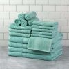 Basic Solid 18-Piece Bath Towel Set Collection - Aqua